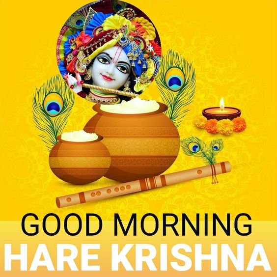 Good Morning Lord Krishna Majestic Yellow Pic Hare Krishna